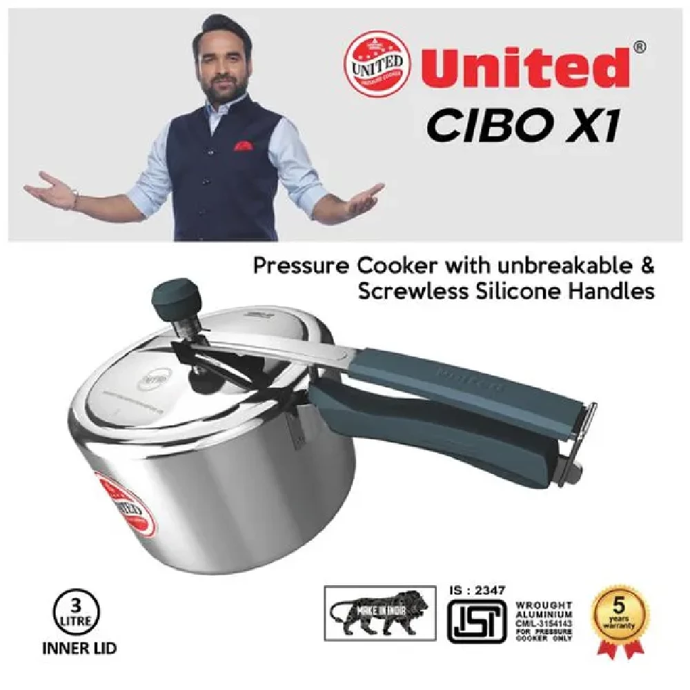 United Aluminium Pressure Cooker - With Silicone Soft Touch Handle, Cibo X1, Silver, 3 L-2.webp